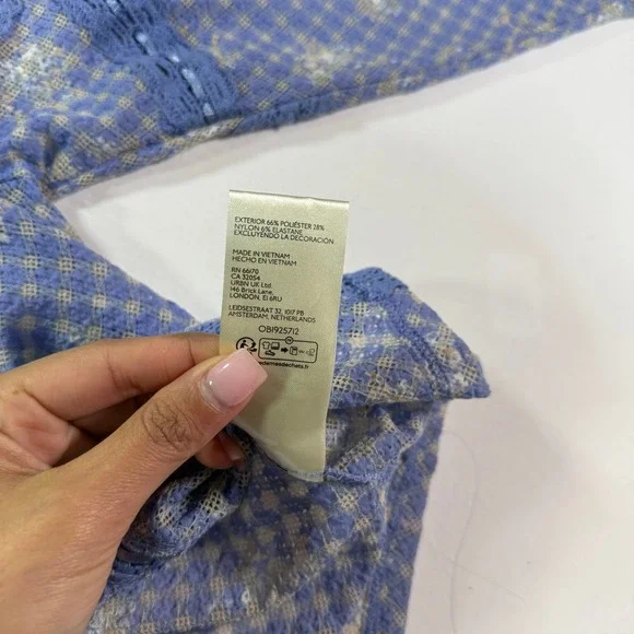 Free People Gingham Floral Lace Cardigan Top Women's XS Blue Sheer Boho V-Neck - Picture 3 of 9